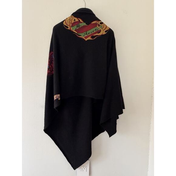 Till the End Raw 7 100% Cashmere Poncho Cape Tattoo Art Black One Size $595 Y2K - Picture 3 of 6